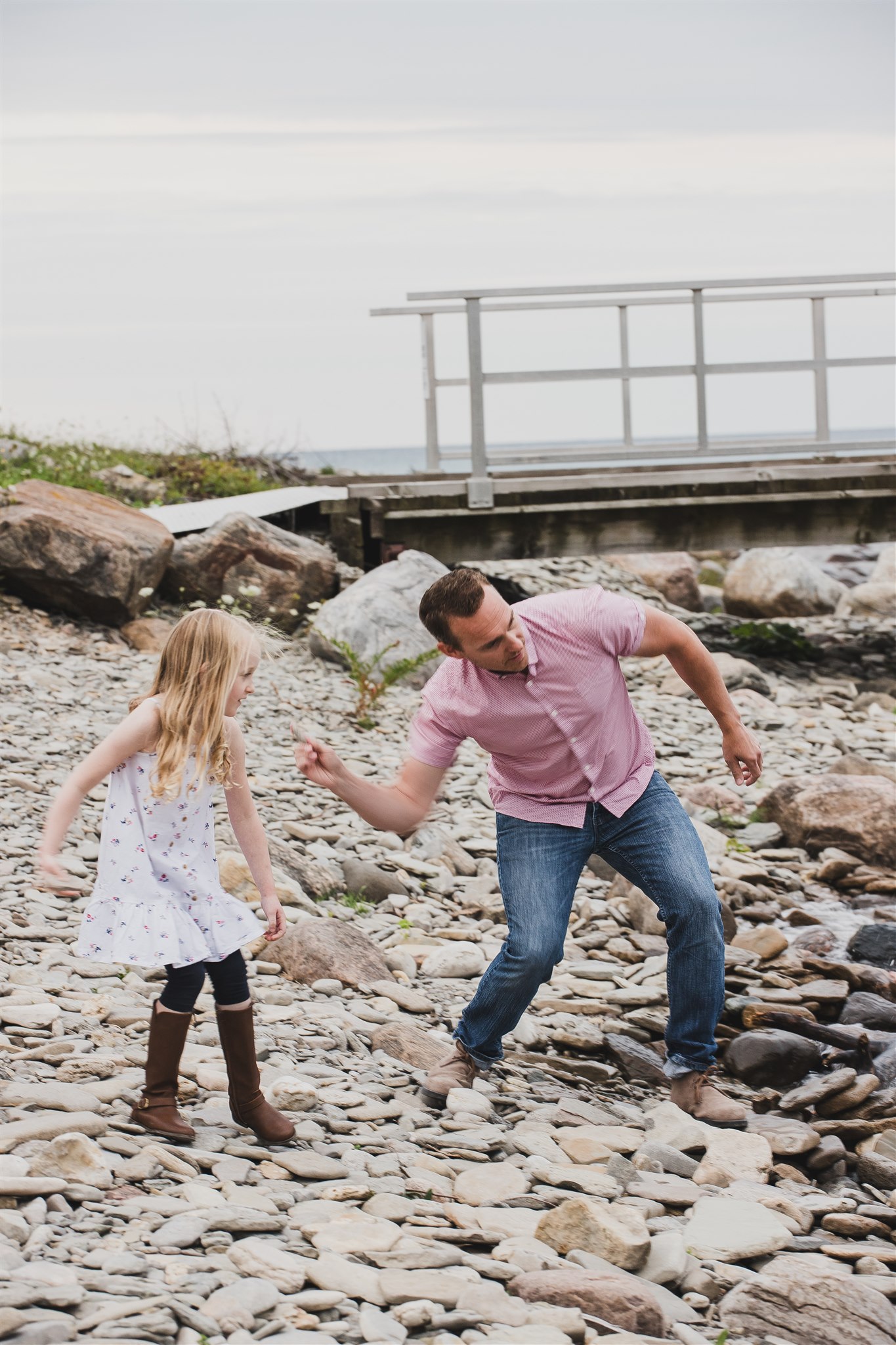 skipping rocks at Cobble Beach